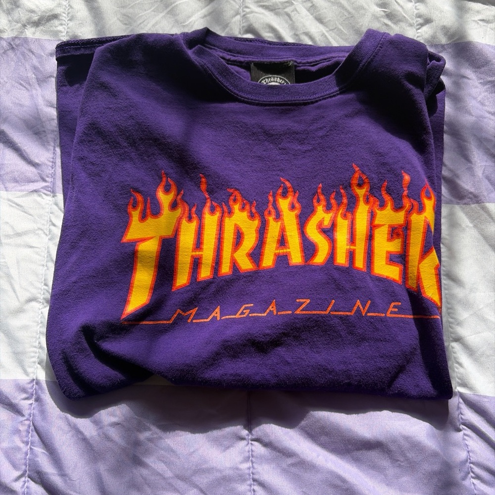 Thrasher Kids Tee in Purple with Flame Graphic